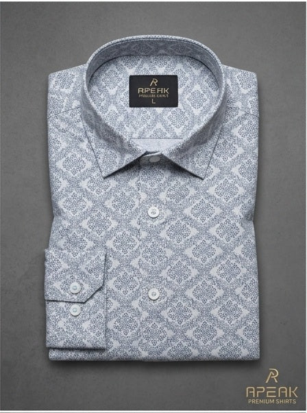 Men's Premium Cotton Slim-Fit Shirt with Geometric Lattice Pattern