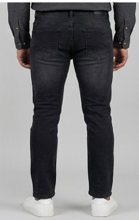 Men's Mildly Distressed Slim-Fit Narrow Jeans in Washed Black.