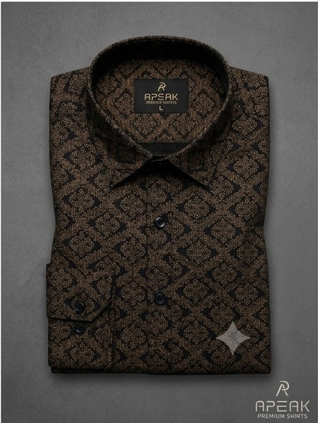 Men's Dark Earth-Tone Mandala Print Premium Cotton Shirt