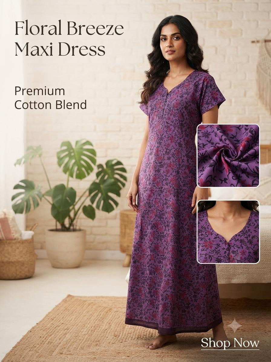 Floral Breeze Maxi Dress | Premium Cotton Blend