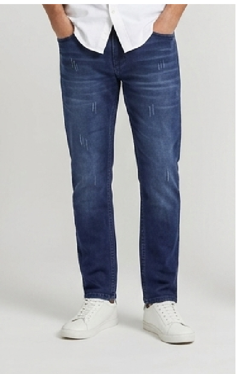 Men's Mildly Distressed Slim-Fit Narrow Jeans in Washed Blue