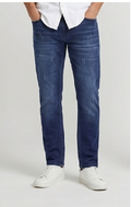 Men's Mildly Distressed Slim-Fit Narrow Jeans in Washed Blue