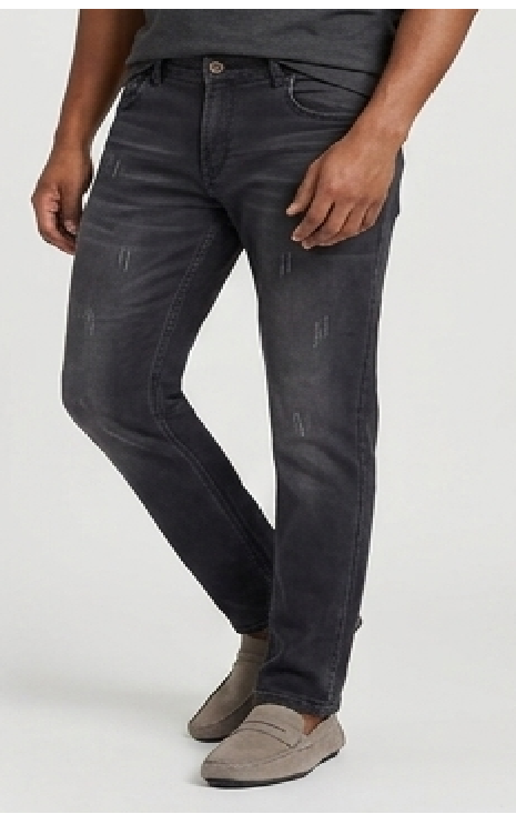 Men's Mildly Distressed Slim-Fit Narrow Jeans in Washed Black.