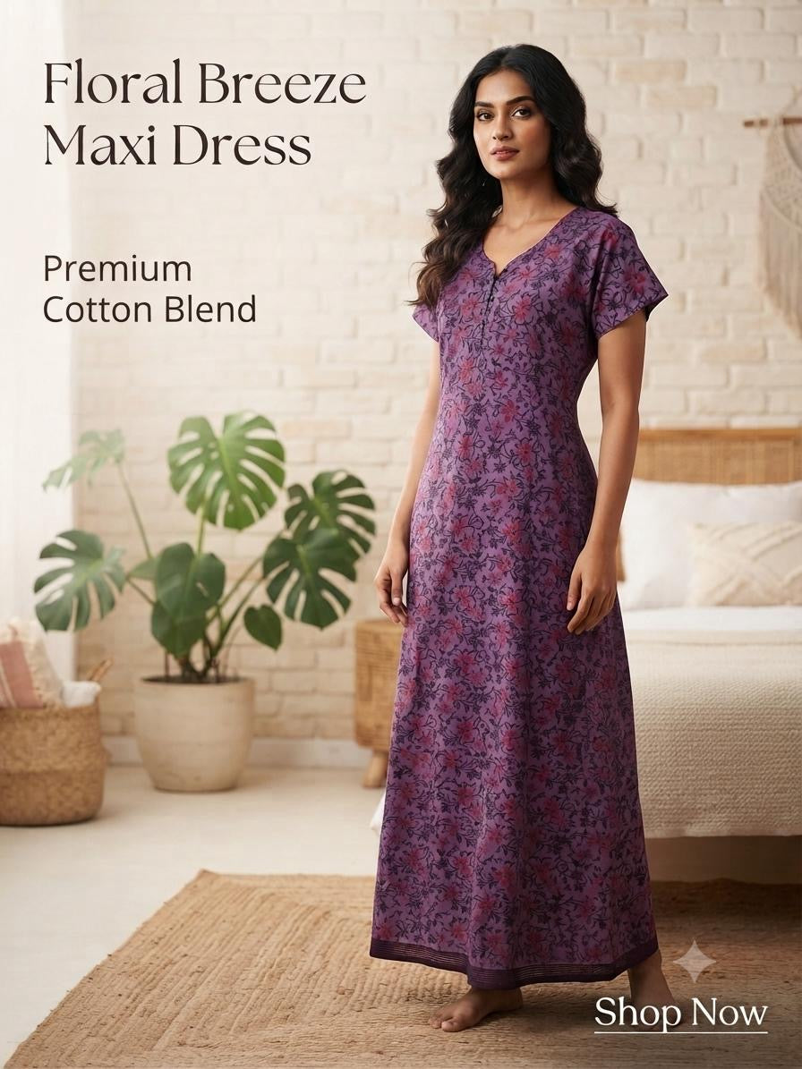 Floral Breeze Maxi Dress | Premium Cotton Blend