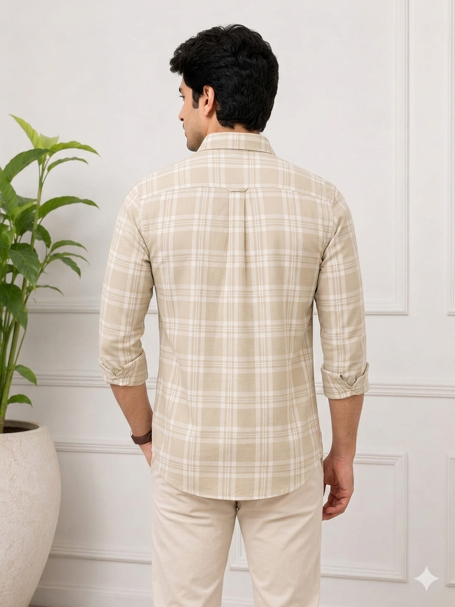 Men's Checks Cotton Shirt Light Green