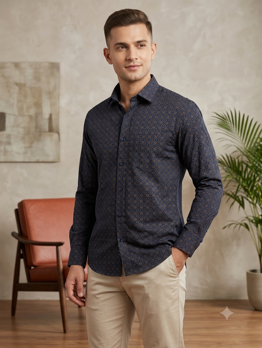 Men's Sophisticated Black & Grey Abstract Print Premium Shirt