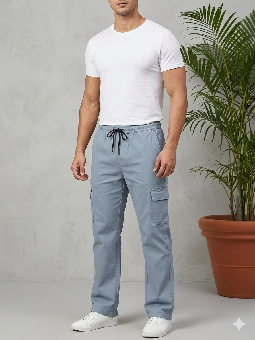 Men's Straight-Fit Cargo Track Pants – Slate Blue Utility Joggers
