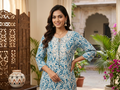 Women's Indigo Blue Cotton Short Kurti – Floral & Paisley Block Print Tunic Top with Embroidered Lace Neckline