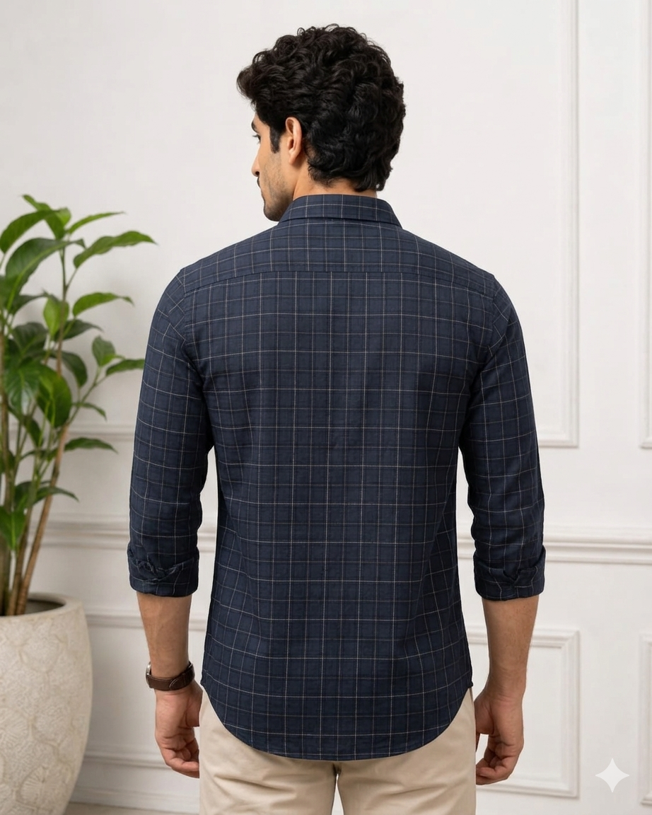 Men's Checks Blue Cotton Shirt