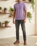 Men's Light Purple Vertical Textured Quarter-Zip T-Shirt – Slim Fit Casual Knit Tee