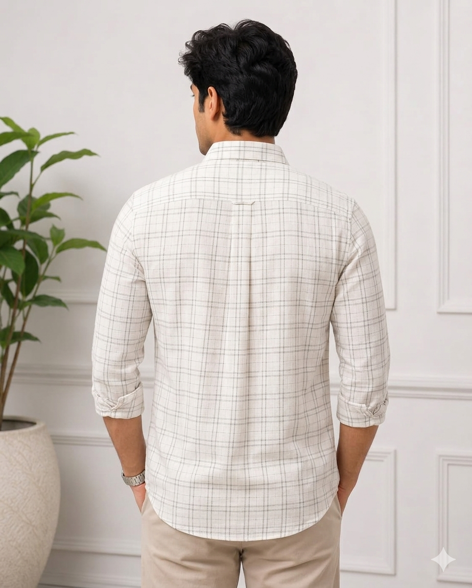 Men's Checks White Cotton Shirt