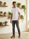 Men's White Horizontal Textured Crew Neck T-Shirt - Slim Fit Casual Wear