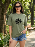 Women's Olive Green Oversized T-Shirt – Sun Front Graphic and "Surf Babe" Back Print Cotton Tee