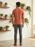 Men's Light Rust Orange Horizontal Textured Crew Neck T-Shirt - Slim Fit Casual Wear