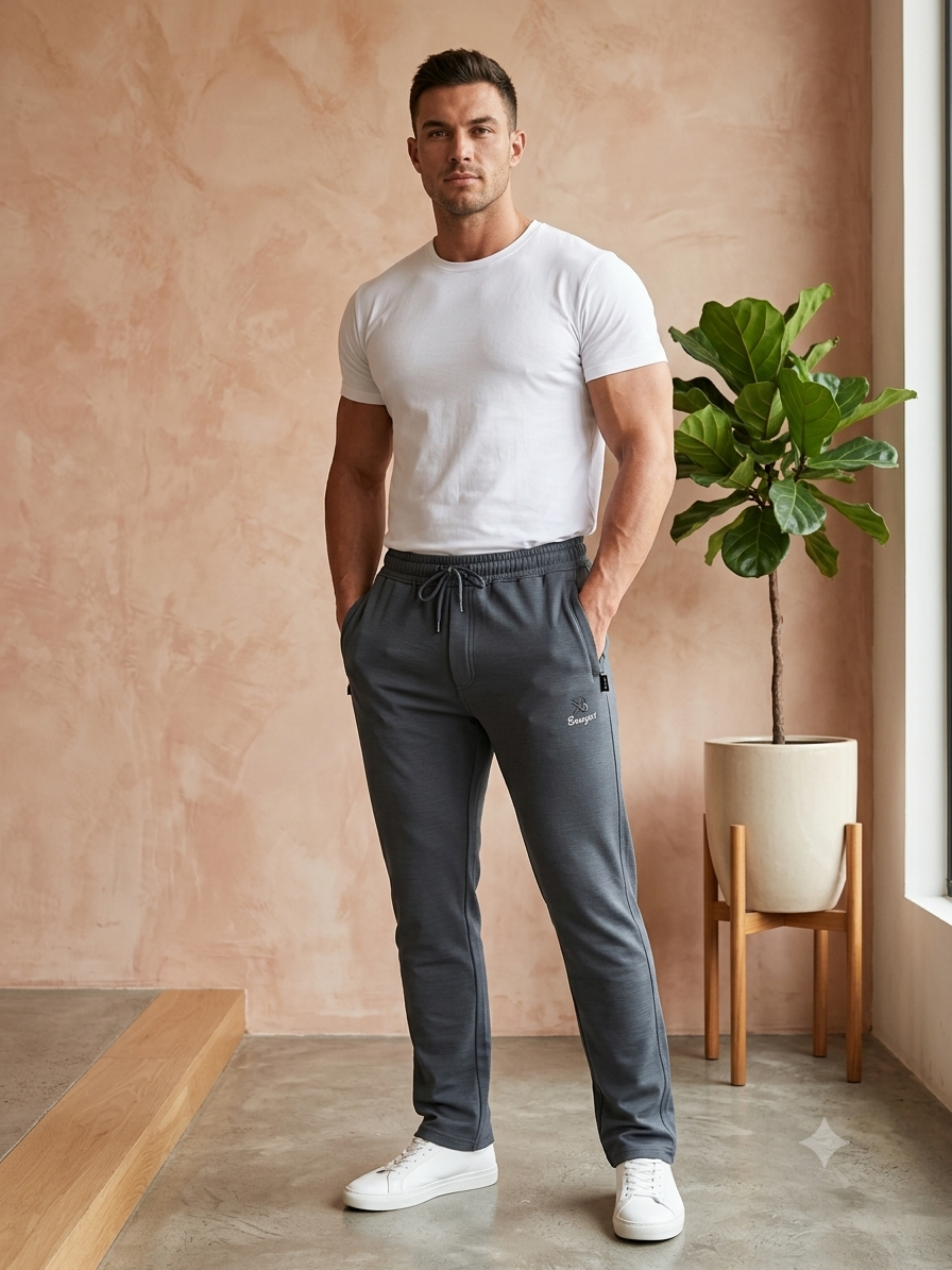 Men's Slate Grey Straight-Fit Comfort Track Pants