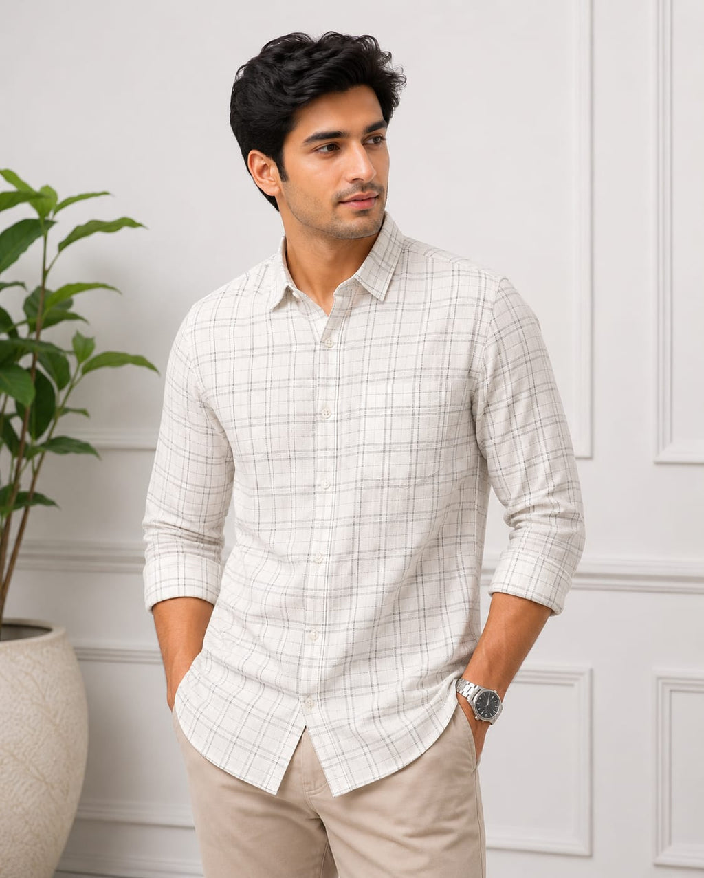 Men's Checks White Cotton Shirt