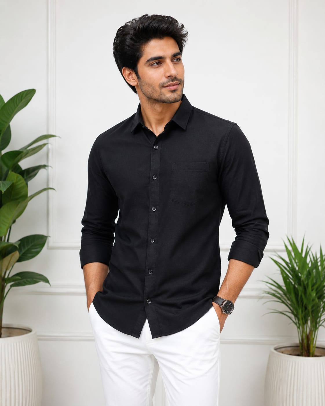 Men's Black Cotton Shirt