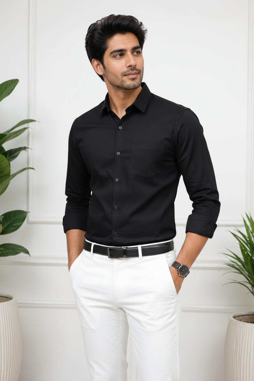 Men's Black Cotton Shirt