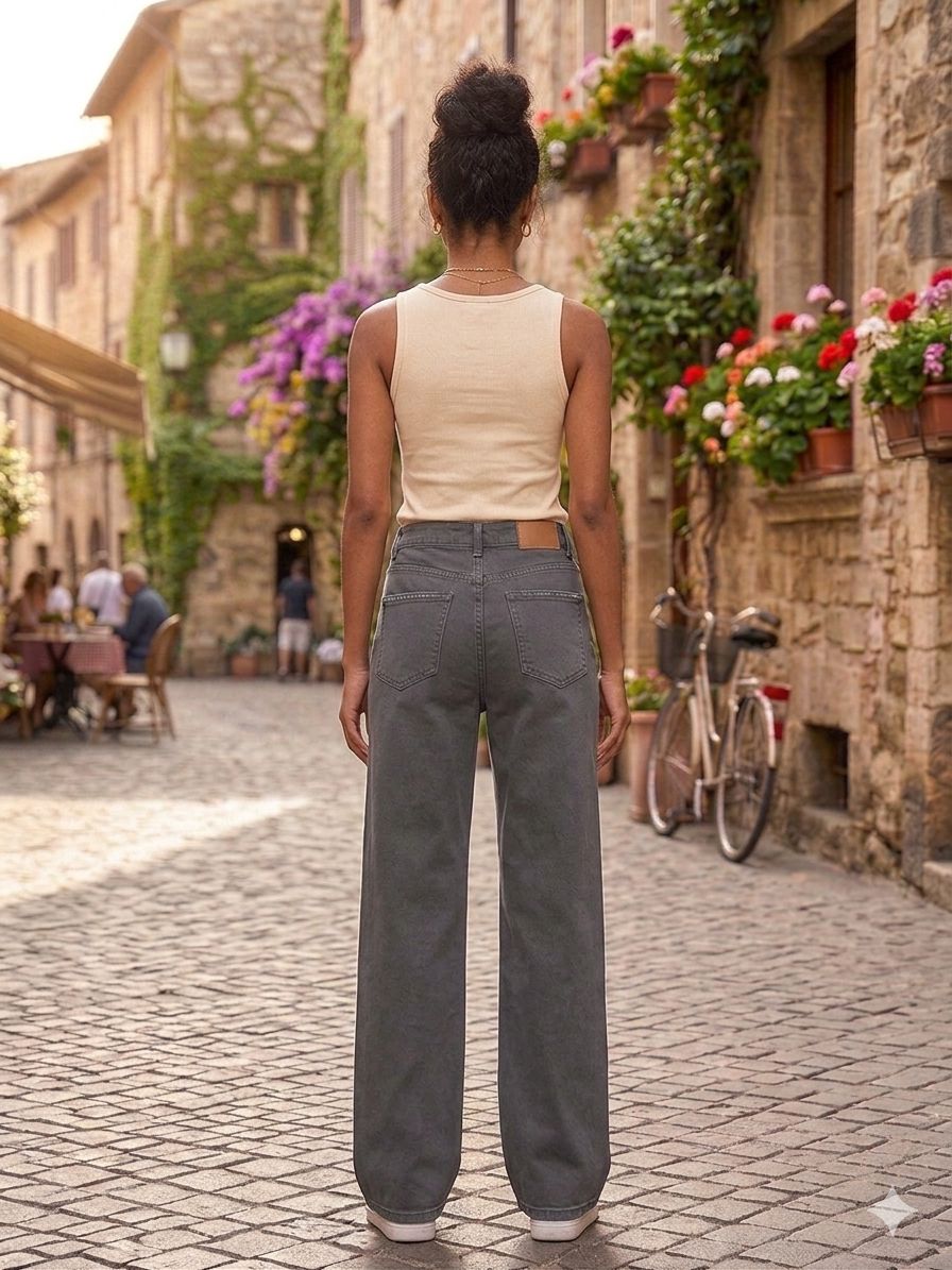 Women's High-Waisted Wide-Leg Jeans – Washed Charcoal Grey Denim Pants