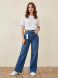 Women's High-Waisted Wide-Leg Denim Jeans – Classic Blue Relaxed Fit Straight Leg Trousers