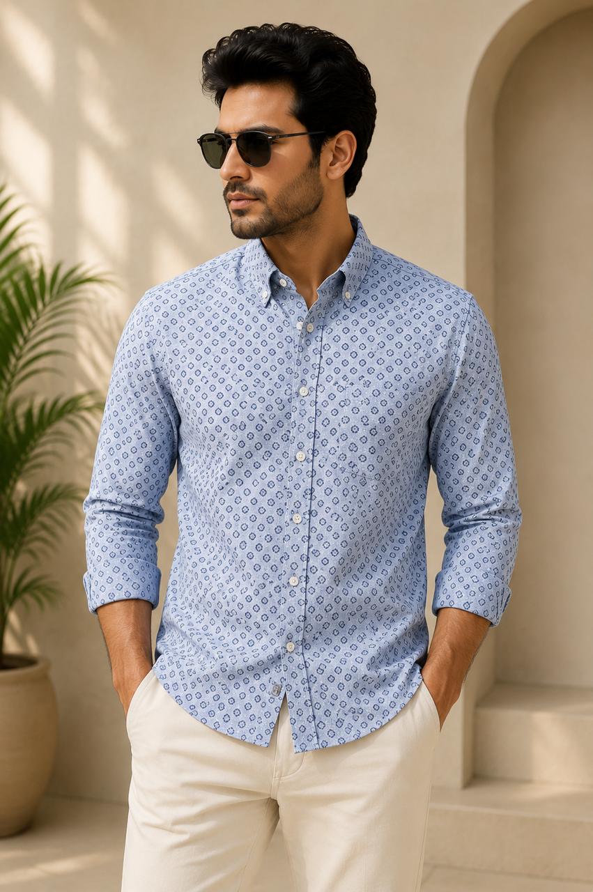 Men's Premium Cotton Checkered Shirt – Subtle Grey & White Casual Button-Down