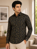 Men’s Premium Cotton Abstract Print Shirt – Dark-Tone Contemporary Casual Button-Down
