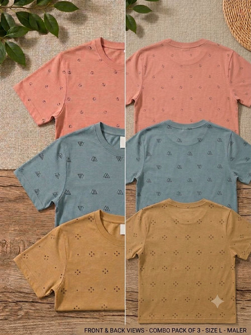 Essential Geometric Print Crew-Neck T-Shirt Combo (Pack of 3)