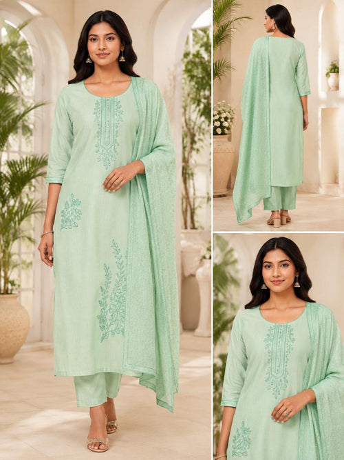 Ethereal Mint Green Embroidered Straight Kurta Set with Dupatta