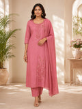 Graceful Pink Embroidered Straight Kurta Set with Dupatta