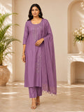 Elegant Lavender Embroidered Straight Kurta Set with Dupatta