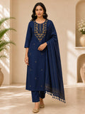 Classic Navy Blue Embroidered Straight Kurta Set with Dupatta
